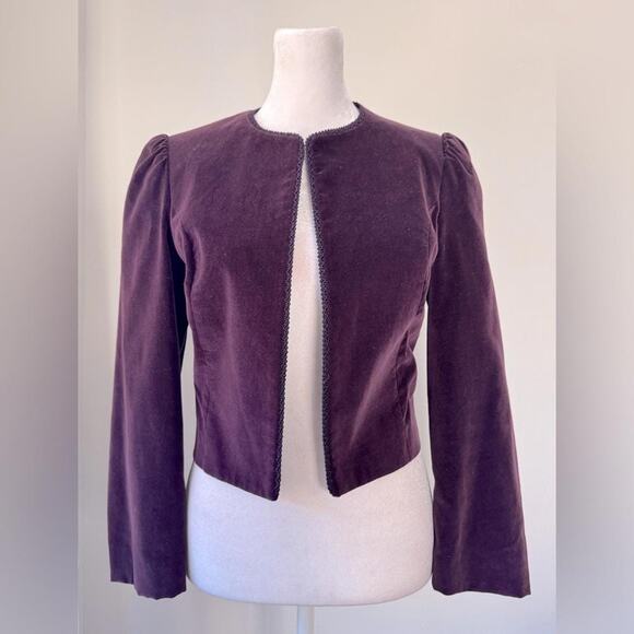 Vintage ‘80s J. Ashford Purple Velvet Cropped Open Front Jacket - Picture 1 of 7